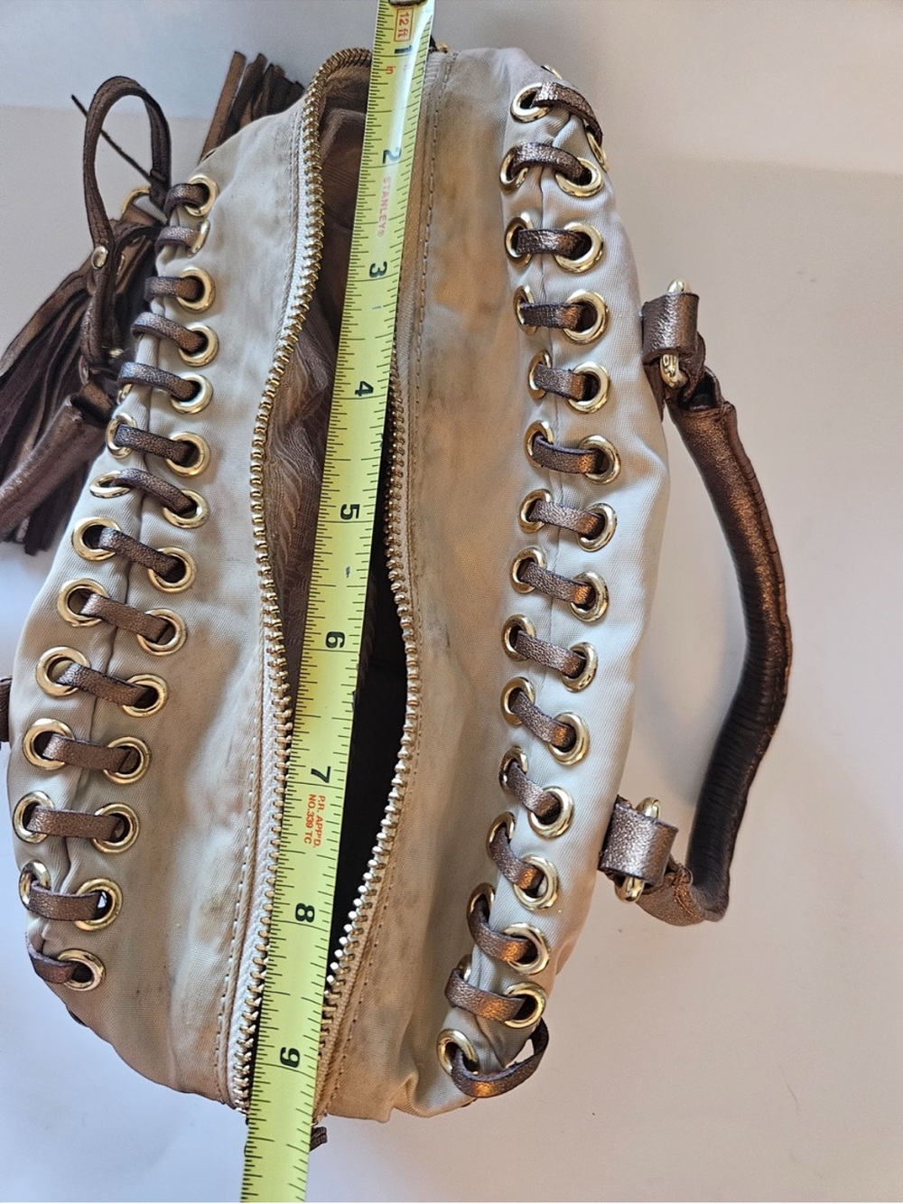 Prada Cream Mini Bag with Bronze Trim and Tassel - Picture 11 of 13